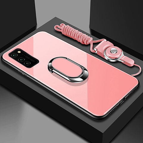 Carcasa Bumper Funda Silicona Espejo con Magnetico Anillo de dedo Soporte para Huawei Honor V30 Pro 5G Oro Rosa
