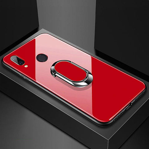 Carcasa Bumper Funda Silicona Espejo con Magnetico Anillo de dedo Soporte para Huawei Nova 3e Rojo