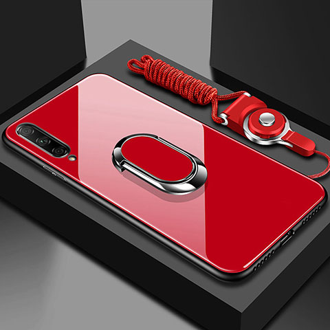 Carcasa Bumper Funda Silicona Espejo con Magnetico Anillo de dedo Soporte para Huawei Y9s Rojo