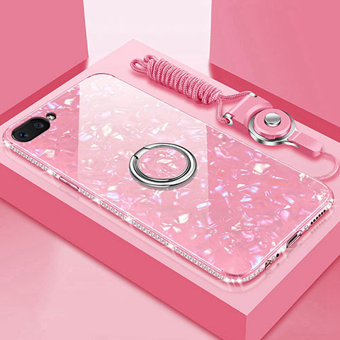 Carcasa Bumper Funda Silicona Espejo con Magnetico Anillo de dedo Soporte para Oppo A12e Rosa