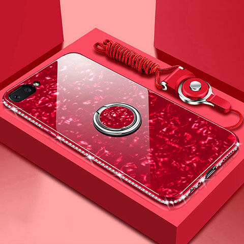 Carcasa Bumper Funda Silicona Espejo con Magnetico Anillo de dedo Soporte para Oppo A5 Rojo
