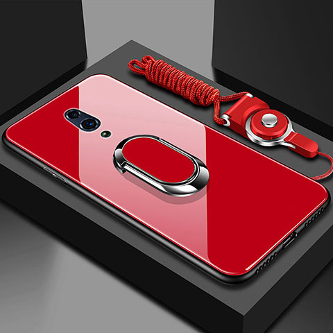 Carcasa Bumper Funda Silicona Espejo con Magnetico Anillo de dedo Soporte para Oppo K3 Rojo