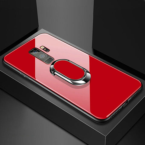 Carcasa Bumper Funda Silicona Espejo con Magnetico Anillo de dedo Soporte para Samsung Galaxy S9 Plus Rojo