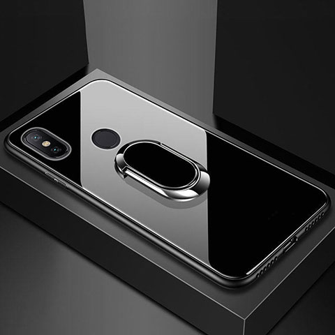 Carcasa Bumper Funda Silicona Espejo con Magnetico Anillo de dedo Soporte para Xiaomi Mi 8 Negro