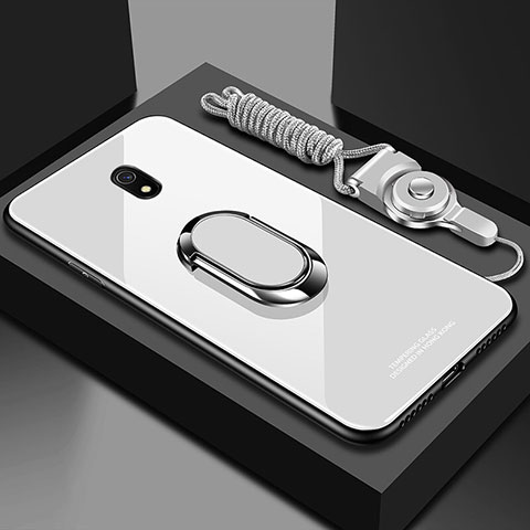 Carcasa Bumper Funda Silicona Espejo con Magnetico Anillo de dedo Soporte para Xiaomi Redmi 8A Blanco