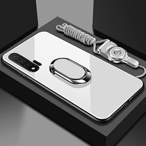 Carcasa Bumper Funda Silicona Espejo con Magnetico Anillo de dedo Soporte T01 para Huawei Nova 6 Blanco