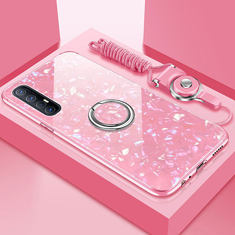 Carcasa Bumper Funda Silicona Espejo con Magnetico Anillo de dedo Soporte T01 para Oppo Reno3 Pro Rosa