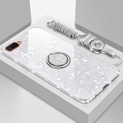 Carcasa Bumper Funda Silicona Espejo con Magnetico Anillo de dedo Soporte T01 para Oppo RX17 Neo Blanco