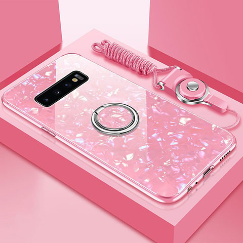 Carcasa Bumper Funda Silicona Espejo con Magnetico Anillo de dedo Soporte T01 para Samsung Galaxy S10 5G Rosa