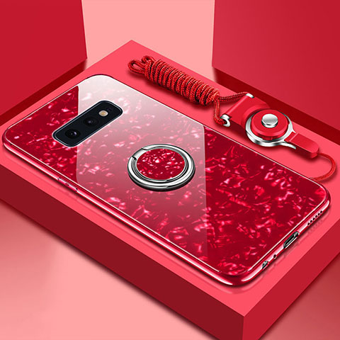 Carcasa Bumper Funda Silicona Espejo con Magnetico Anillo de dedo Soporte T01 para Samsung Galaxy S10e Rojo