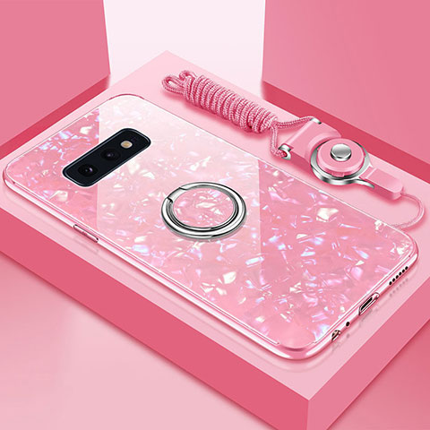 Carcasa Bumper Funda Silicona Espejo con Magnetico Anillo de dedo Soporte T01 para Samsung Galaxy S10e Rosa