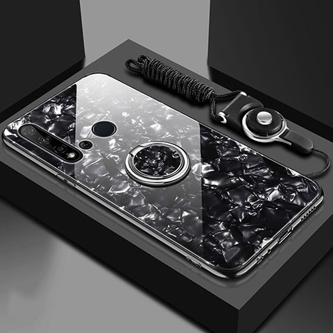 Carcasa Bumper Funda Silicona Espejo con Magnetico Anillo de dedo Soporte T02 para Huawei P20 Lite (2019) Negro