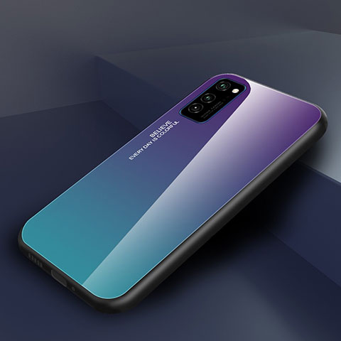 Carcasa Bumper Funda Silicona Espejo Gradiente Arco iris H01 para Huawei Honor V30 Pro 5G Morado