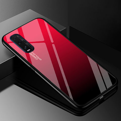 Carcasa Bumper Funda Silicona Espejo Gradiente Arco iris H01 para Oppo Find X2 Rojo y Negro