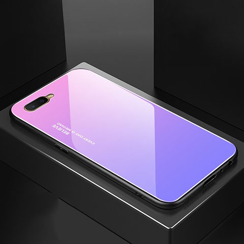 Carcasa Bumper Funda Silicona Espejo Gradiente Arco iris H01 para Oppo K1 Morado