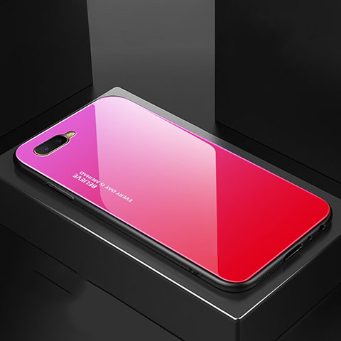 Carcasa Bumper Funda Silicona Espejo Gradiente Arco iris H01 para Oppo R17 Neo Rosa Roja