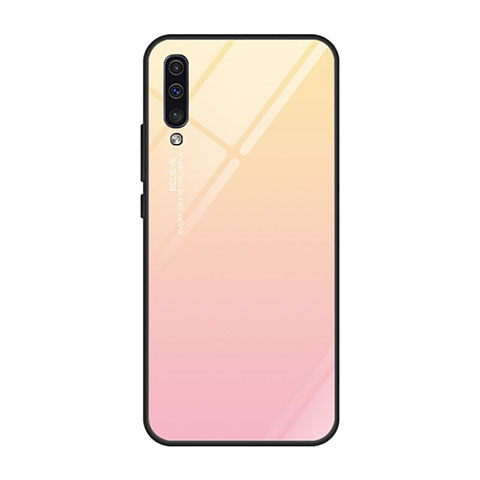 Carcasa Bumper Funda Silicona Espejo Gradiente Arco iris H01 para Samsung Galaxy A70 Oro Rosa