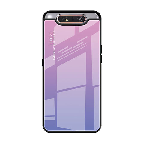 Carcasa Bumper Funda Silicona Espejo Gradiente Arco iris H01 para Samsung Galaxy A90 4G Morado