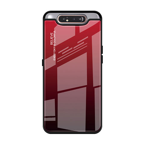 Carcasa Bumper Funda Silicona Espejo Gradiente Arco iris H01 para Samsung Galaxy A90 4G Rojo