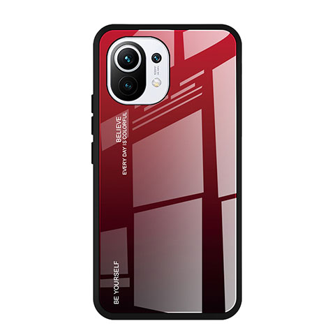 Carcasa Bumper Funda Silicona Espejo Gradiente Arco iris H01 para Xiaomi Mi 11 5G Rojo