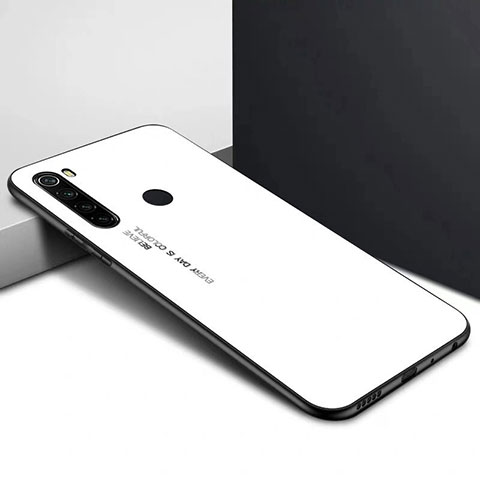 Carcasa Bumper Funda Silicona Espejo Gradiente Arco iris H01 para Xiaomi Redmi Note 8T Blanco