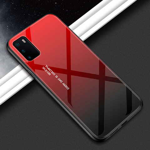 Carcasa Bumper Funda Silicona Espejo Gradiente Arco iris H02 para Huawei Honor V30 Pro 5G Rojo