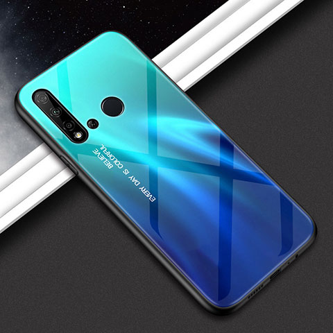 Carcasa Bumper Funda Silicona Espejo Gradiente Arco iris H02 para Huawei Nova 5i Azul