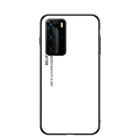 Carcasa Bumper Funda Silicona Espejo Gradiente Arco iris H02 para Huawei P40 Pro Blanco