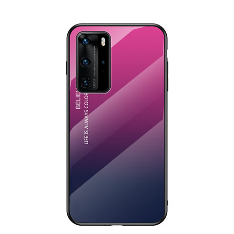 Carcasa Bumper Funda Silicona Espejo Gradiente Arco iris H02 para Huawei P40 Pro Rosa Roja