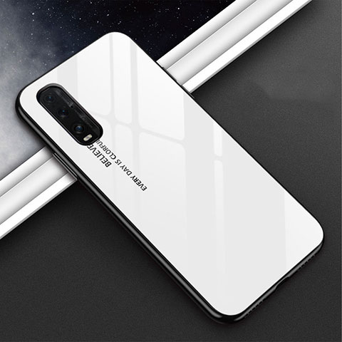 Carcasa Bumper Funda Silicona Espejo Gradiente Arco iris H02 para Oppo Find X2 Blanco