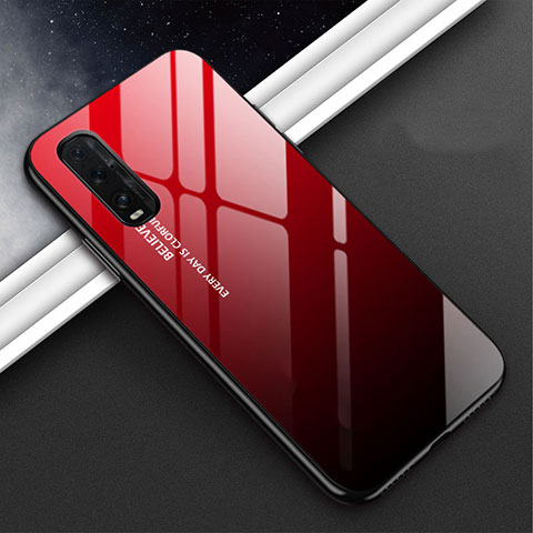 Carcasa Bumper Funda Silicona Espejo Gradiente Arco iris H02 para Oppo Find X2 Rojo