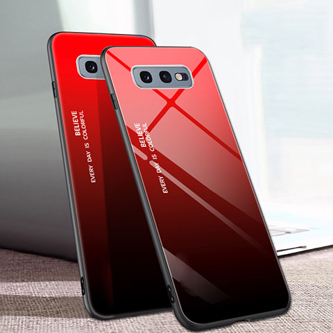 Carcasa Bumper Funda Silicona Espejo Gradiente Arco iris H02 para Samsung Galaxy S10e Rojo