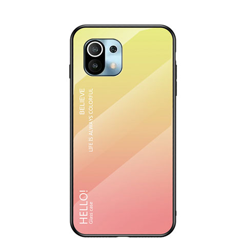 Carcasa Bumper Funda Silicona Espejo Gradiente Arco iris H02 para Xiaomi Mi 11 Lite 5G Amarillo