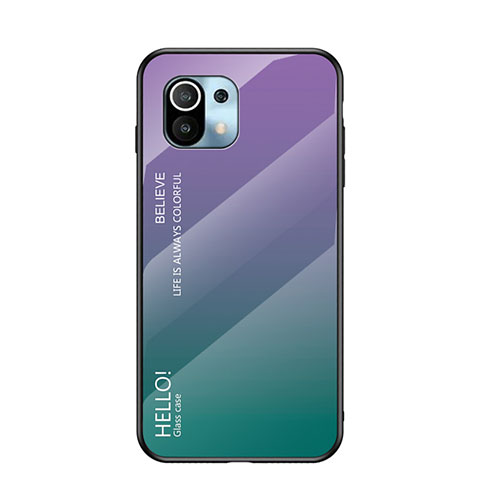 Carcasa Bumper Funda Silicona Espejo Gradiente Arco iris H02 para Xiaomi Mi 11 Lite 5G NE Morado