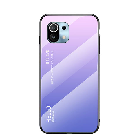 Carcasa Bumper Funda Silicona Espejo Gradiente Arco iris H02 para Xiaomi Mi 11 Lite 5G NE Purpura Claro