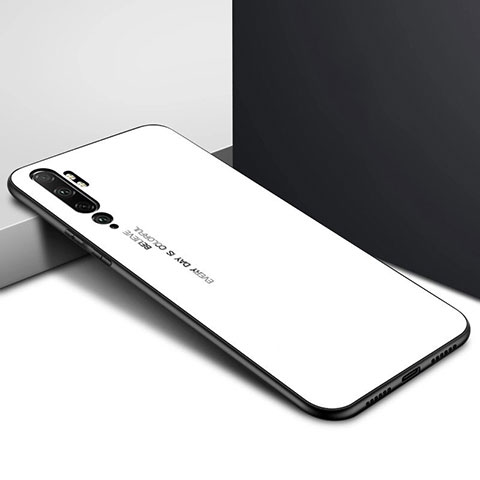 Carcasa Bumper Funda Silicona Espejo Gradiente Arco iris H02 para Xiaomi Mi Note 10 Pro Blanco