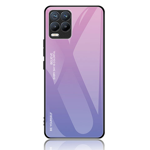 Carcasa Bumper Funda Silicona Espejo Gradiente Arco iris JM2 para Realme 8 4G Purpura Claro