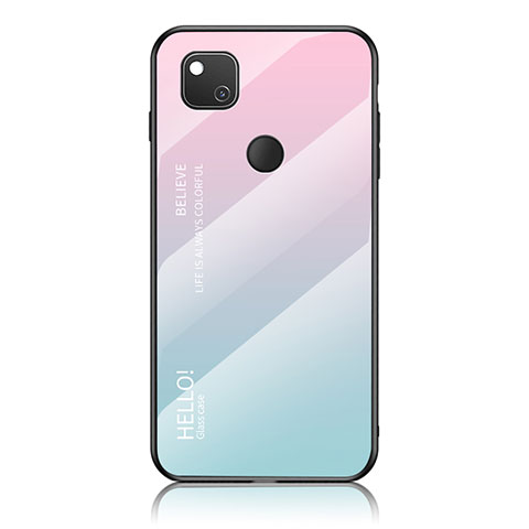 Carcasa Bumper Funda Silicona Espejo Gradiente Arco iris LS1 para Google Pixel 4a Cian