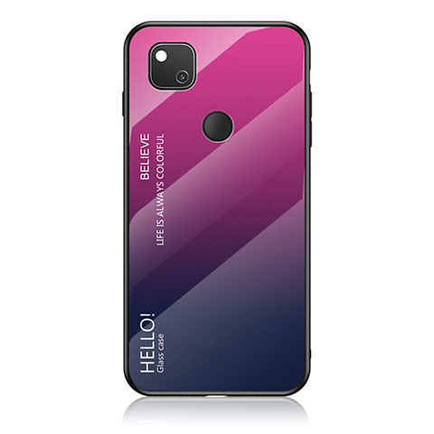 Carcasa Bumper Funda Silicona Espejo Gradiente Arco iris LS1 para Google Pixel 4a Rosa Roja