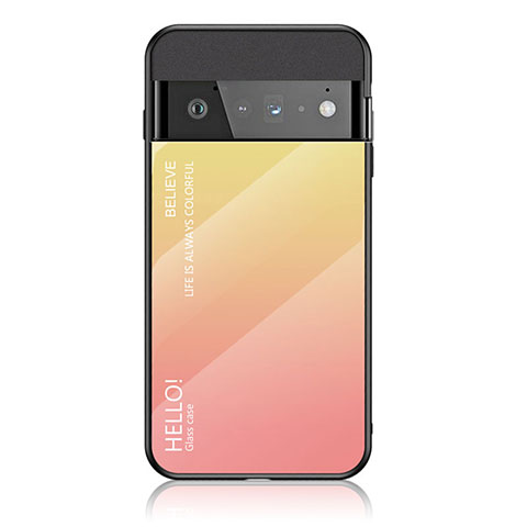 Carcasa Bumper Funda Silicona Espejo Gradiente Arco iris LS1 para Google Pixel 6 Pro 5G Amarillo