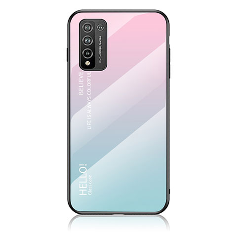 Carcasa Bumper Funda Silicona Espejo Gradiente Arco iris LS1 para Huawei Honor 10X Lite Cian