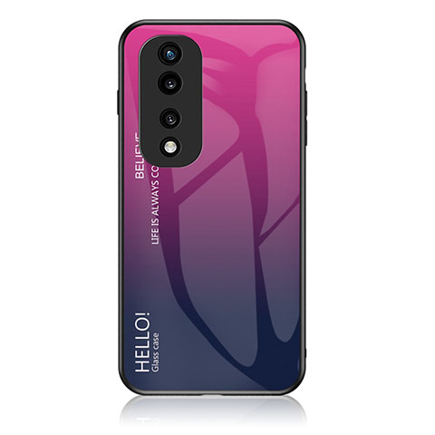 Carcasa Bumper Funda Silicona Espejo Gradiente Arco iris LS1 para Huawei Honor 70 Pro+ Plus 5G Rosa Roja