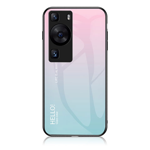 Carcasa Bumper Funda Silicona Espejo Gradiente Arco iris LS1 para Huawei P60 Pro Cian