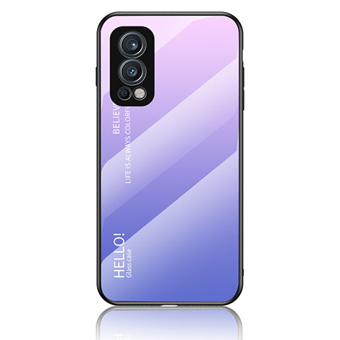 Carcasa Bumper Funda Silicona Espejo Gradiente Arco iris LS1 para OnePlus Nord 2 5G Purpura Claro