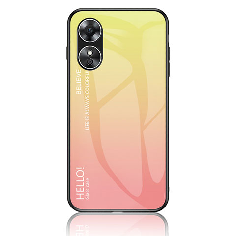 Carcasa Bumper Funda Silicona Espejo Gradiente Arco iris LS1 para Oppo A17 Amarillo