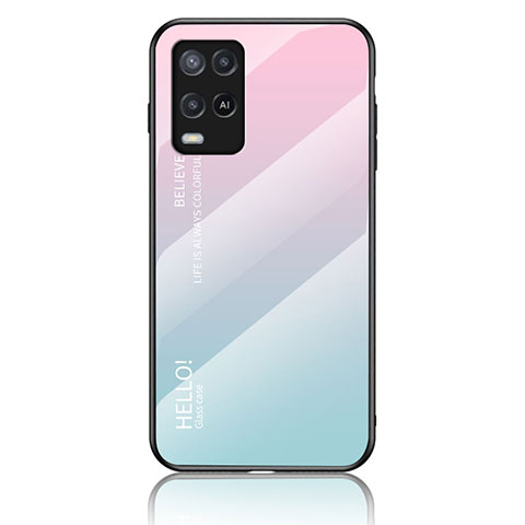 Carcasa Bumper Funda Silicona Espejo Gradiente Arco iris LS1 para Oppo A54 4G Cian