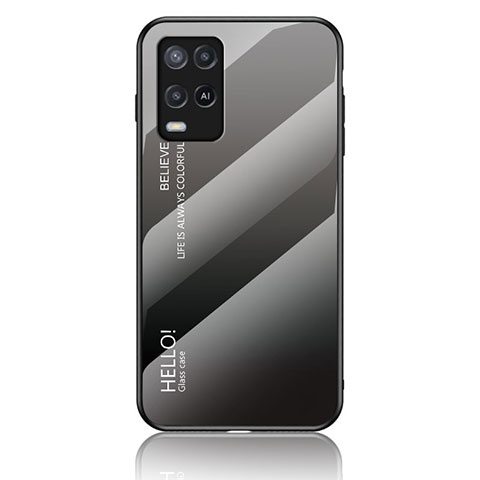 Carcasa Bumper Funda Silicona Espejo Gradiente Arco iris LS1 para Oppo A54 4G Gris Oscuro