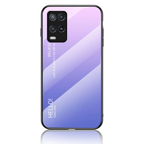 Carcasa Bumper Funda Silicona Espejo Gradiente Arco iris LS1 para Oppo A54 4G Purpura Claro