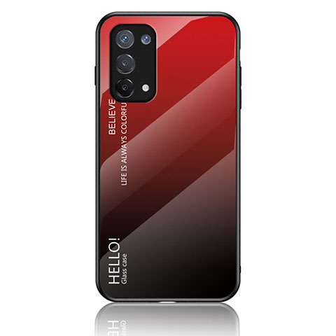 Carcasa Bumper Funda Silicona Espejo Gradiente Arco iris LS1 para Oppo A54 5G Rojo