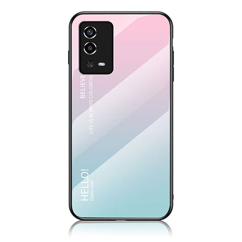 Carcasa Bumper Funda Silicona Espejo Gradiente Arco iris LS1 para Oppo A55 4G Cian